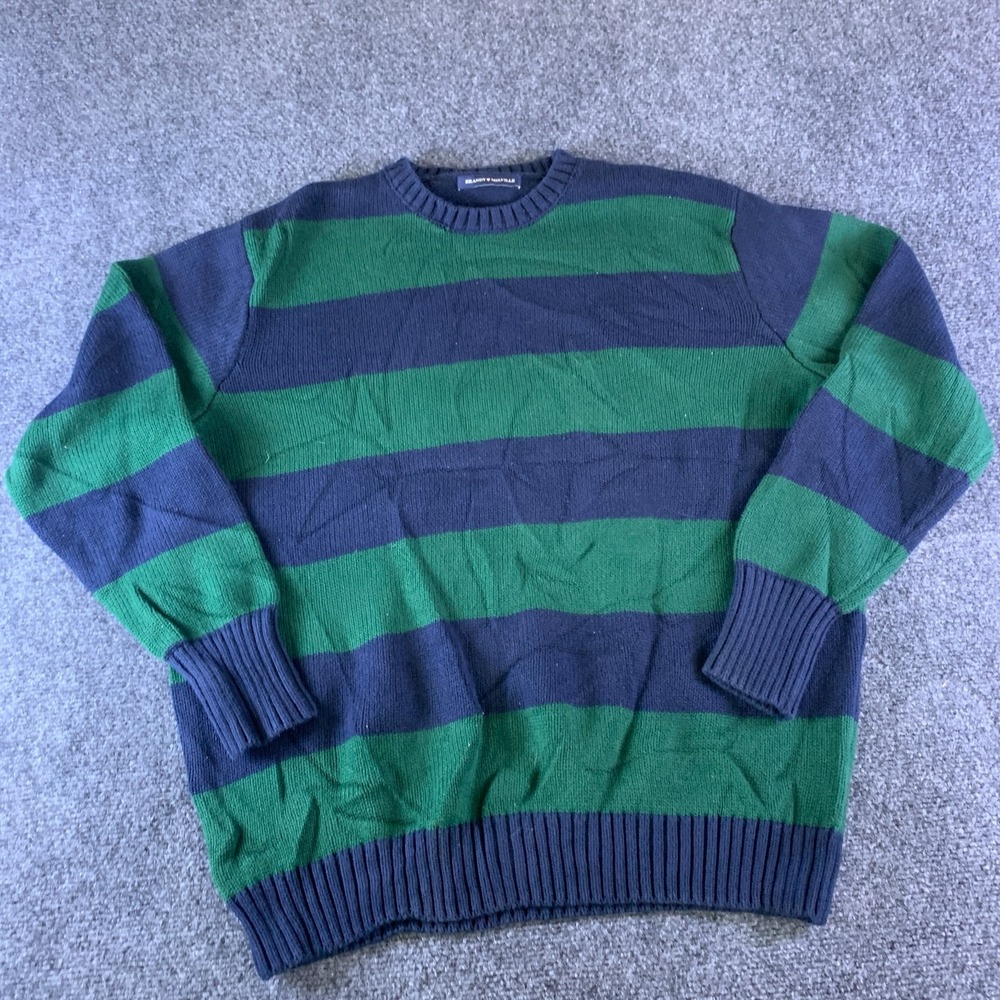 Brandy Melville Sweater Womens 2XL Navy Green Striped Knit Cotton Pullover